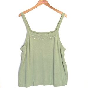 (B38) Venezia Sage Green Floral‎ Embellished Knit Camisole tank, Size 22/24, NWT